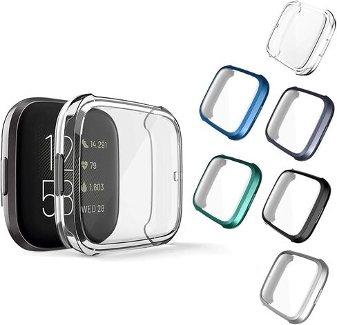 Compatible with Fitbit Versa 2 Case, NAHAI 6 Packs Ultra Rugged Cover Plated Case Scratch-Resist All Around Screen Protector for Fitbit Versa 2, Clear/Black/Silver/Gray/Rose Gold/Pink in Saudi Arabia