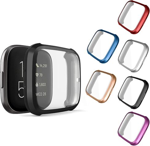 Compatible with Fitbit Versa 2 Case, NAHAI 6 Packs Ultra Rugged Cover Plated Case Scratch-Resist All Around Screen Protector for Fitbit Versa 2, Clear/Black/Silver/Gray/Rose Gold/Pink in Saudi Arabia