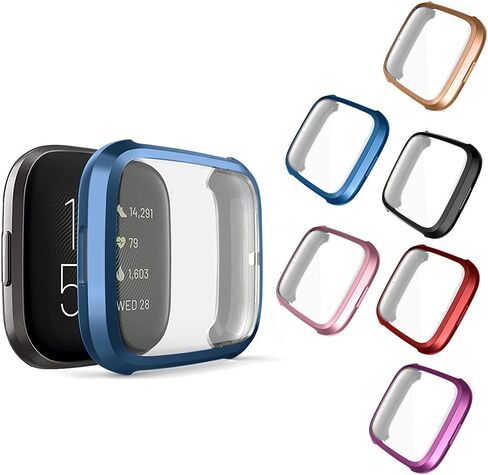 Compatible with Fitbit Versa 2 Case, NAHAI 6 Packs Ultra Rugged Cover Plated Case Scratch-Resist All Around Screen Protector for Fitbit Versa 2, Clear/Black/Silver/Gray/Rose Gold/Pink in Saudi Arabia
