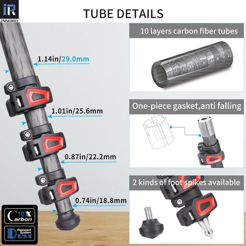 Carbon Fiber Horizontal Tripod INNOREL YT284C, Rotatable Multi-Angle Center Column and 46mm Low Gravity Ballhead Professional Camera Tripod Monopod for DSLR Video Camcorder Overhead Shooting Load 20kg in Saudi Arabia