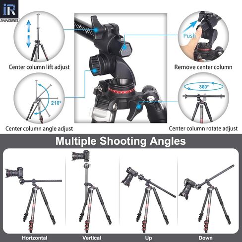 Carbon Fiber Horizontal Tripod INNOREL YT284C, Rotatable Multi-Angle Center Column and 46mm Low Gravity Ballhead Professional Camera Tripod Monopod for DSLR Video Camcorder Overhead Shooting Load 20kg in Saudi Arabia