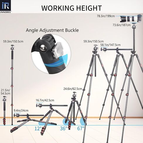 Carbon Fiber Horizontal Tripod INNOREL YT284C, Rotatable Multi-Angle Center Column and 46mm Low Gravity Ballhead Professional Camera Tripod Monopod for DSLR Video Camcorder Overhead Shooting Load 20kg in Saudi Arabia