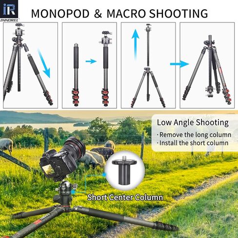 Carbon Fiber Horizontal Tripod INNOREL YT284C, Rotatable Multi-Angle Center Column and 46mm Low Gravity Ballhead Professional Camera Tripod Monopod for DSLR Video Camcorder Overhead Shooting Load 20kg in Saudi Arabia