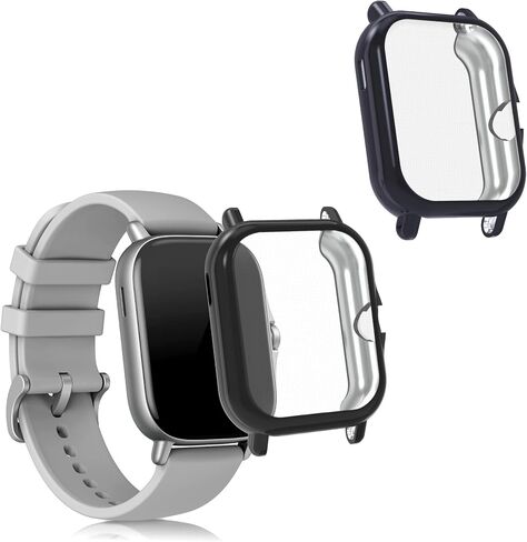 kwmobile Case Compatible with Huami Amazfit GTS 3 / GTS 2 / GTS 2e Case - 2X TPU Silicone Fitness Tracker Cover - Black in Saudi Arabia