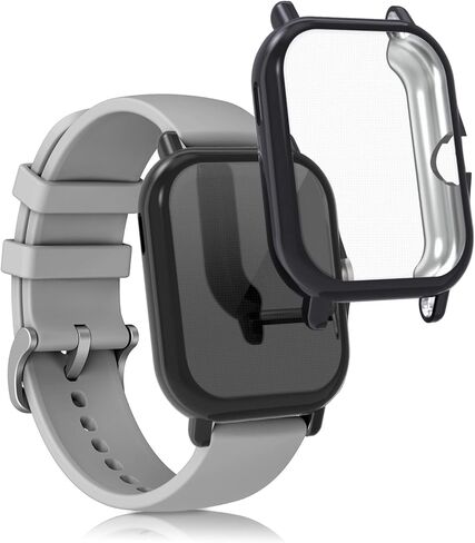kwmobile Case Compatible with Huami Amazfit GTS 3 / GTS 2 / GTS 2e Case - 2X TPU Silicone Fitness Tracker Cover - Black in Saudi Arabia