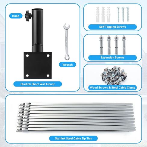حامل حائط قصير من Starlink، حامل أنبوب هوائي قابل للتعديل ومجموعة تركيب محول عمود العلم، دعامة سقف ومشبك على شكل حرف V، لمجموعة الإنترنت عبر الأقمار الصناعية، مع محول تركيب Starlink متوافق مع V2 in Kuwait