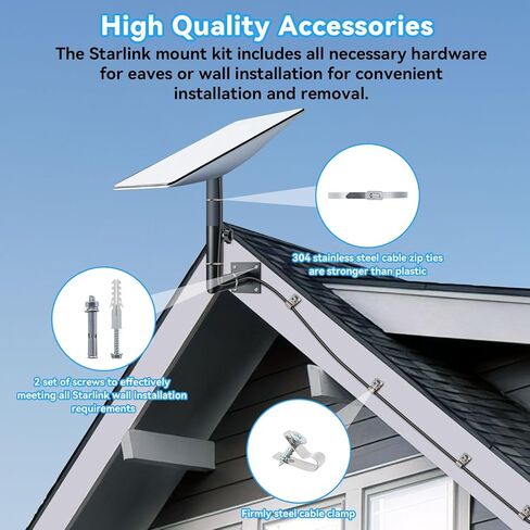 حامل حائط قصير من Starlink، حامل أنبوب هوائي قابل للتعديل ومجموعة تركيب محول عمود العلم، دعامة سقف ومشبك على شكل حرف V، لمجموعة الإنترنت عبر الأقمار الصناعية، مع محول تركيب Starlink متوافق مع V2 in Kuwait