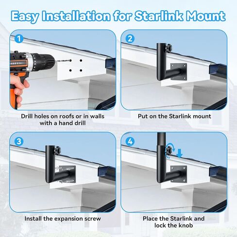 حامل حائط قصير من Starlink، حامل أنبوب هوائي قابل للتعديل ومجموعة تركيب محول عمود العلم، دعامة سقف ومشبك على شكل حرف V، لمجموعة الإنترنت عبر الأقمار الصناعية، مع محول تركيب Starlink متوافق مع V2 in Kuwait