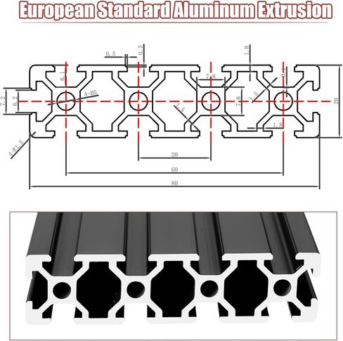 QNK 2pcs 400mm(15.75") T Slot 2080 Aluminum Extrusion European Standard Anodized Linear Rail for 3D Printer Parts and CNC DIY Black in Kuwait
