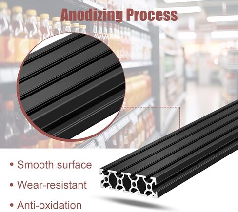 QNK 2pcs 400mm(15.75") T Slot 2080 Aluminum Extrusion European Standard Anodized Linear Rail for 3D Printer Parts and CNC DIY Black in Kuwait