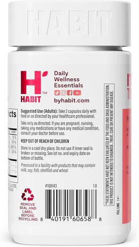 HABIT Hair, Skin & Nails Supplement 2 Pack (120 Capsules) - New Look, Supports Skin Hydration, Hair & Nail Strength, Biotin 2000mcg, Vitamin A & C, Hyaluronic Acid, Rosehip, Vegan, Non-GMO in Kuwait