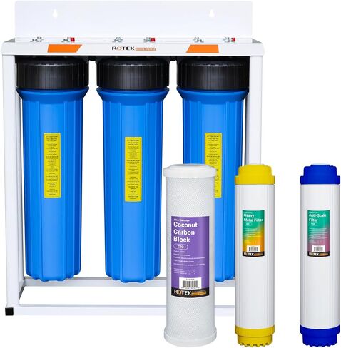 Rotek Water Systems Whole House Water Filtration System | 3-Stage Water Filter System | SED, PHO, ACB | Clean Water | Sediment, Carbon Block, & Polyphosphate Anti-Scale Filter | 20 Inch in Saudi Arabia