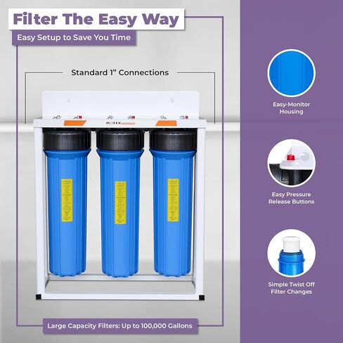 Rotek Water Systems Whole House Water Filtration System | 3-Stage Water Filter System | SED, PHO, ACB | Clean Water | Sediment, Carbon Block, & Polyphosphate Anti-Scale Filter | 20 Inch in Saudi Arabia