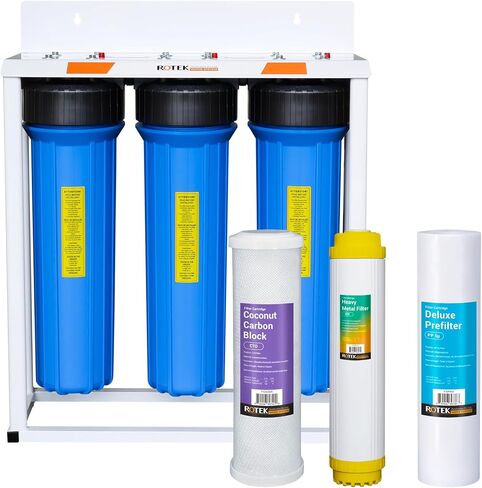 Rotek Water Systems Whole House Water Filtration System | 3-Stage Water Filter System | SED, PHO, ACB | Clean Water | Sediment, Carbon Block, & Polyphosphate Anti-Scale Filter | 20 Inch in Saudi Arabia