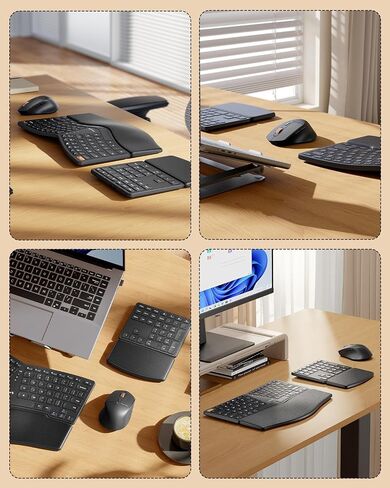 ProtoArc Ergonomic Wireless Keyboard Mouse, EKM04 2.4GHz Ergo Wireless Keyboard Mouse Combo, Split Design, Wrist Rest, Separate Numeric Keypad, Rechargeable, for Desktop, Laptop, PC, Windows OS in Saudi Arabia