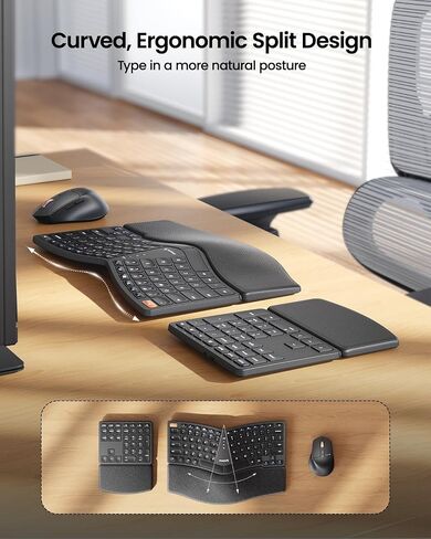 ProtoArc Ergonomic Wireless Keyboard Mouse, EKM04 2.4GHz Ergo Wireless Keyboard Mouse Combo, Split Design, Wrist Rest, Separate Numeric Keypad, Rechargeable, for Desktop, Laptop, PC, Windows OS in Saudi Arabia