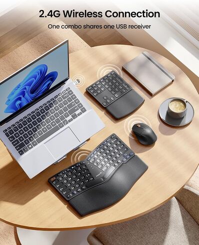 ProtoArc Ergonomic Wireless Keyboard Mouse, EKM04 2.4GHz Ergo Wireless Keyboard Mouse Combo, Split Design, Wrist Rest, Separate Numeric Keypad, Rechargeable, for Desktop, Laptop, PC, Windows OS in Saudi Arabia