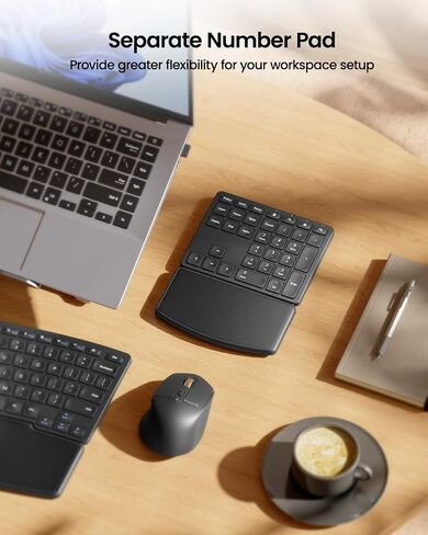 ProtoArc Ergonomic Wireless Keyboard Mouse, EKM04 2.4GHz Ergo Wireless Keyboard Mouse Combo, Split Design, Wrist Rest, Separate Numeric Keypad, Rechargeable, for Desktop, Laptop, PC, Windows OS in Saudi Arabia