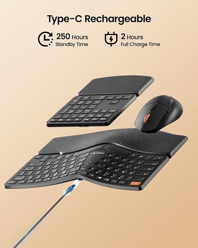 ProtoArc Ergonomic Wireless Keyboard Mouse, EKM04 2.4GHz Ergo Wireless Keyboard Mouse Combo, Split Design, Wrist Rest, Separate Numeric Keypad, Rechargeable, for Desktop, Laptop, PC, Windows OS in Saudi Arabia