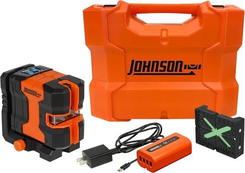 جهاز قياس مستوى الليزر من جونسون Level & Tool JLD300-GN2D، خط متقاطع ذاتي التسوية وليزر بنقطتين مع تقنية GreenBrite®، قاعدة مغناطيسية، حقيبة حمل ذات غلاف صلب، بطارية ليثيوم أيون، هدف مغناطيسي in Kuwait