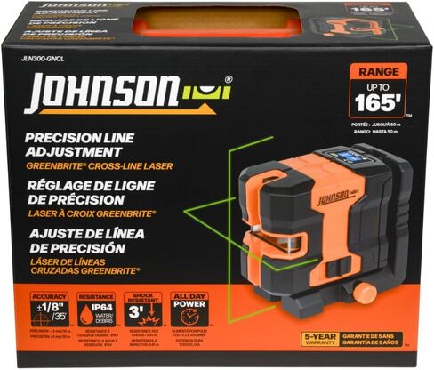جهاز قياس مستوى الليزر من جونسون Level & Tool JLD300-GN2D، خط متقاطع ذاتي التسوية وليزر بنقطتين مع تقنية GreenBrite®، قاعدة مغناطيسية، حقيبة حمل ذات غلاف صلب، بطارية ليثيوم أيون، هدف مغناطيسي in Kuwait
