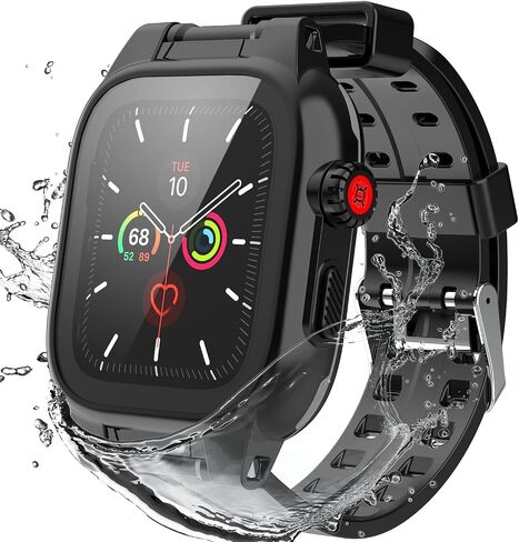 Apple Watch 44mm Waterproof Case, Full Body Protection Case with Built-in Screen Protector, Shockproof iWatch Band for Apple Watch 6/5/4/SE 44mm, Black in Saudi Arabia