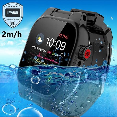 Apple Watch 44mm Waterproof Case, Full Body Protection Case with Built-in Screen Protector, Shockproof iWatch Band for Apple Watch 6/5/4/SE 44mm, Black in Saudi Arabia