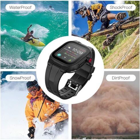 Apple Watch 44mm Waterproof Case, Full Body Protection Case with Built-in Screen Protector, Shockproof iWatch Band for Apple Watch 6/5/4/SE 44mm, Black in Saudi Arabia