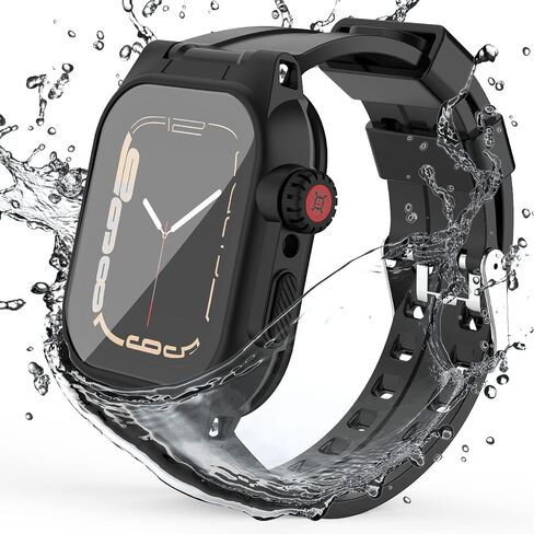 Apple Watch 44mm Waterproof Case, Full Body Protection Case with Built-in Screen Protector, Shockproof iWatch Band for Apple Watch 6/5/4/SE 44mm, Black in Saudi Arabia