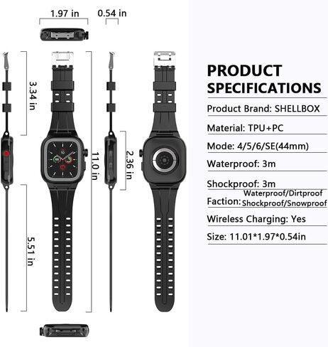 Apple Watch 44mm Waterproof Case, Full Body Protection Case with Built-in Screen Protector, Shockproof iWatch Band for Apple Watch 6/5/4/SE 44mm, Black in Saudi Arabia