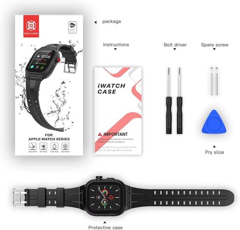 Apple Watch 44mm Waterproof Case, Full Body Protection Case with Built-in Screen Protector, Shockproof iWatch Band for Apple Watch 6/5/4/SE 44mm, Black in Saudi Arabia