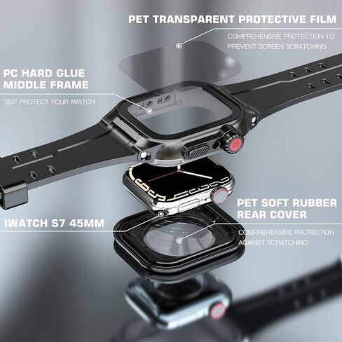 Apple Watch 44mm Waterproof Case, Full Body Protection Case with Built-in Screen Protector, Shockproof iWatch Band for Apple Watch 6/5/4/SE 44mm, Black in Saudi Arabia