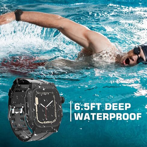 Apple Watch 44mm Waterproof Case, Full Body Protection Case with Built-in Screen Protector, Shockproof iWatch Band for Apple Watch 6/5/4/SE 44mm, Black in Saudi Arabia