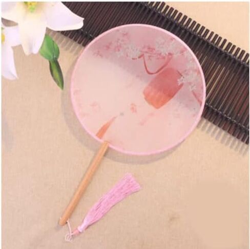 Traditional Chinese pattern translucent round hand fan, for party, photograph, dancing activities and home decoration (Teal) in Saudi Arabia