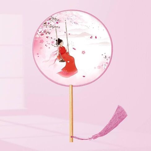 Traditional Chinese pattern translucent round hand fan, for party, photograph, dancing activities and home decoration (Teal) in Saudi Arabia