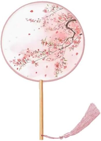 Traditional Chinese pattern translucent round hand fan, for party, photograph, dancing activities and home decoration (Teal) in Saudi Arabia