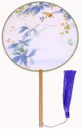 Traditional Chinese pattern translucent round hand fan, for party, photograph, dancing activities and home decoration (Teal) in Saudi Arabia