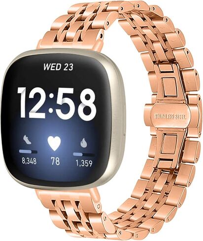 Watch Band Compatible with Fitbit Versa 3/Sense Strap, Stainless Steel Replacement Accessories Bracelet Adjustable Wristband in Saudi Arabia