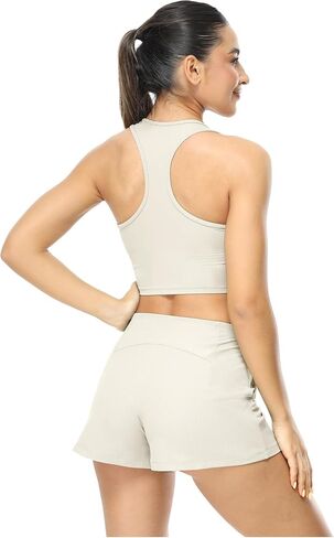 icyzone Ribbed Padded Workout Sports Bras for Women, V Neck Racerback Athletic Yoga Crop Tops with Built in Bra in Saudi Arabia