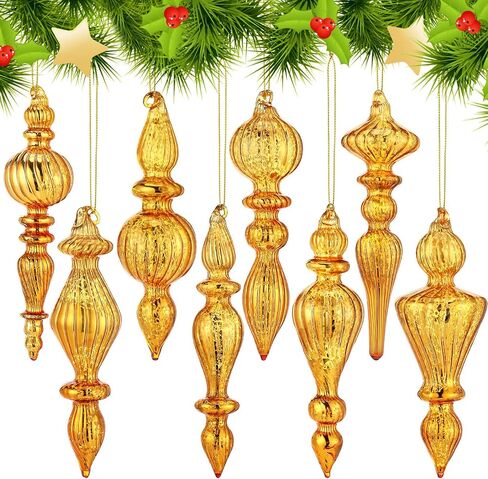 Mifoci 8 Pcs 6 Inch Christmas Finial Ornaments - Vintage Glass Hanging Decor for Holiday Tree (Silver) in Saudi Arabia