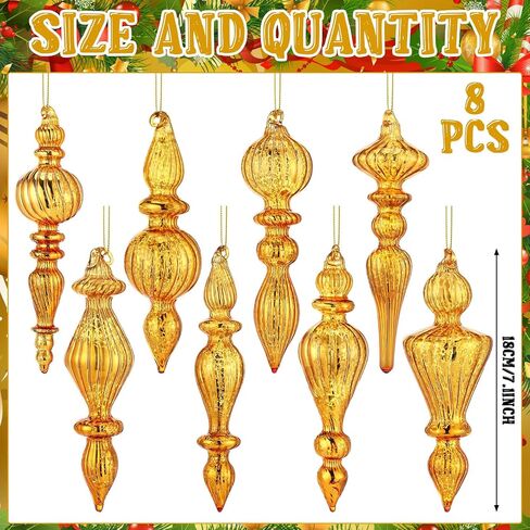 Mifoci 8 Pcs 6 Inch Christmas Finial Ornaments - Vintage Glass Hanging Decor for Holiday Tree (Silver) in Saudi Arabia