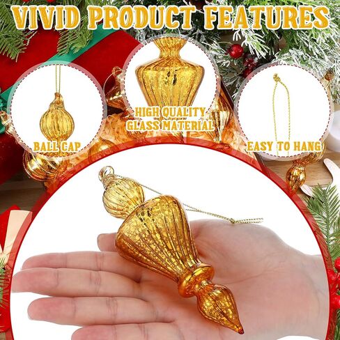 Mifoci 8 Pcs 6 Inch Christmas Finial Ornaments - Vintage Glass Hanging Decor for Holiday Tree (Silver) in Saudi Arabia