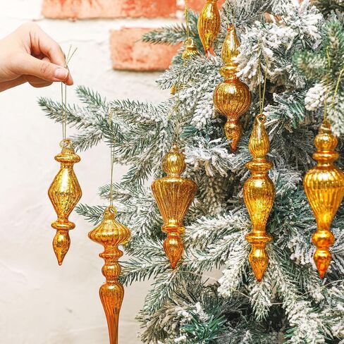 Mifoci 8 Pcs 6 Inch Christmas Finial Ornaments - Vintage Glass Hanging Decor for Holiday Tree (Silver) in Saudi Arabia