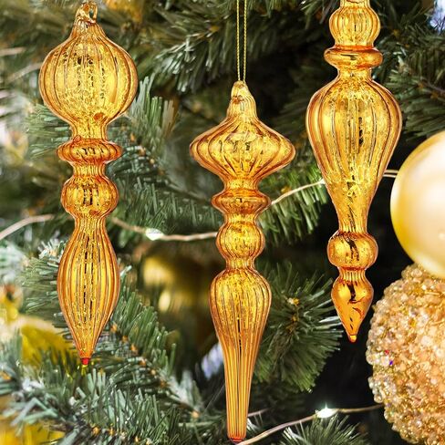 Mifoci 8 Pcs 6 Inch Christmas Finial Ornaments - Vintage Glass Hanging Decor for Holiday Tree (Silver) in Saudi Arabia