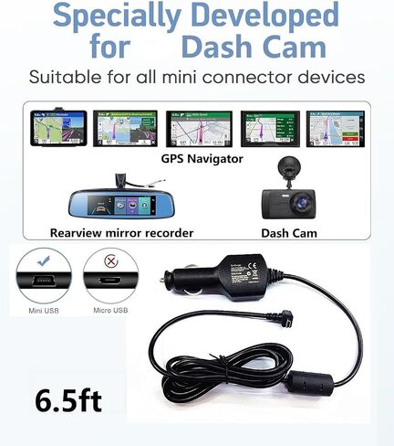 كابل شاحن كاميرا داش، سلك طاقة ملاحي GPS لكاميرا داش، مشغل MP3، GPS ملاح، شحن لسيارة 12 فولت وشاحنة 24 فولت، كابل محول طاقة للسيارة... in Kuwait