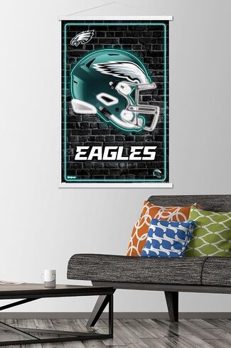 Trends International NFL Philadelphia Eagles - Neon Helmet 23 Wall Poster, 22.37" x 34.00", Print and Black Hanger Bundle in Saudi Arabia