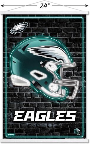 Trends International NFL Philadelphia Eagles - Neon Helmet 23 Wall Poster, 22.37" x 34.00", Print and Black Hanger Bundle in Saudi Arabia