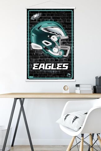 Trends International NFL Philadelphia Eagles - Neon Helmet 23 Wall Poster, 22.37" x 34.00", Print and Black Hanger Bundle in Saudi Arabia