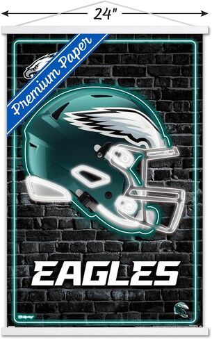 Trends International NFL Philadelphia Eagles - Neon Helmet 23 Wall Poster, 22.37" x 34.00", Print and Black Hanger Bundle in Saudi Arabia