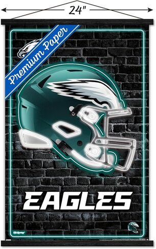 Trends International NFL Philadelphia Eagles - Neon Helmet 23 Wall Poster, 22.37" x 34.00", Print and Black Hanger Bundle in Saudi Arabia